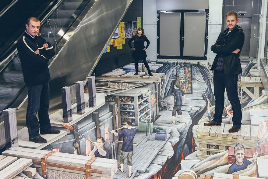 Polish Artist Paints An Amazing 3D Painting On 80 Square Metres Of Granite Floor