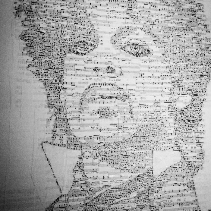 I Create Portraits Of Famous Musicians Using Their Music Sheets
