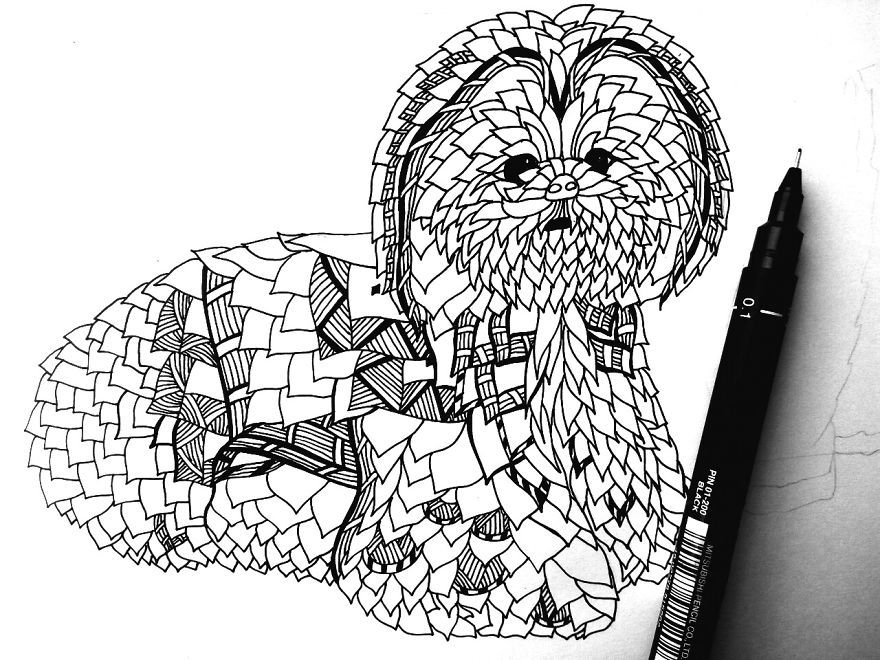 I Create Intricate Line Drawings Of Dogs (part 2) & Put Them In A Coloring Book