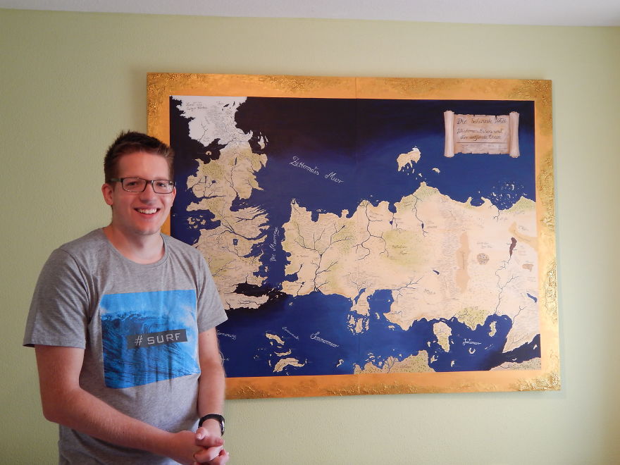 I Spent 120+ Hours Painting A 'Game Of Thrones' Wall Map As A Gift To My Brother