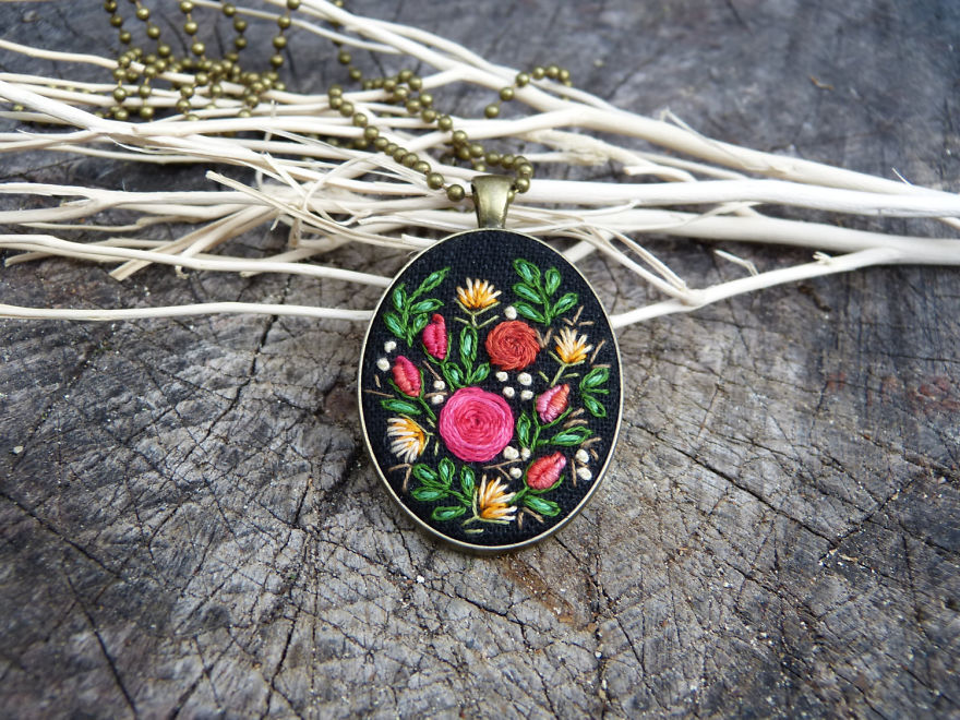 Unique Gift for Her Floral embroidered necklace Hand embroidered jewelery