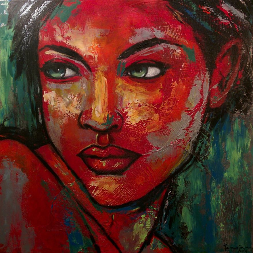 Reticence | Tanzina Amin | Acrylic On Canvas 30"x30" | Www.tanzina.ca