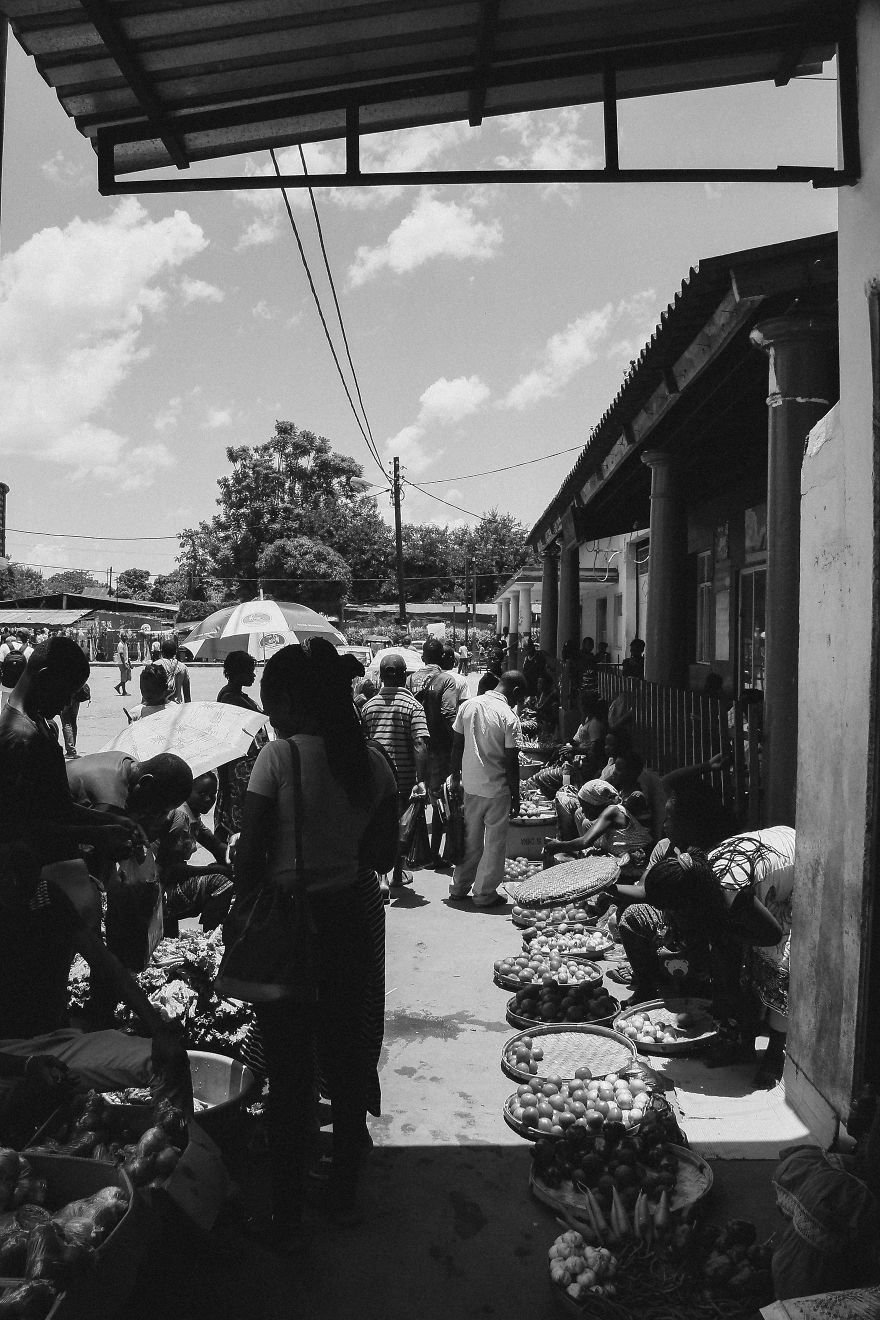 A Black And White View Of An African Town