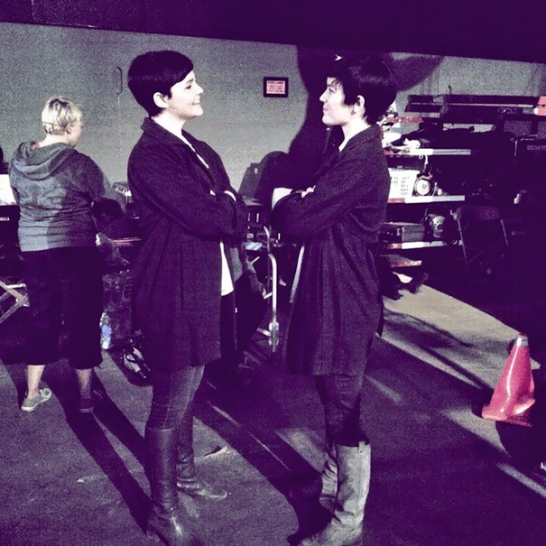 Ginnifer Goodwin With Her Stunt Double On The Set Of Once Upon A Time