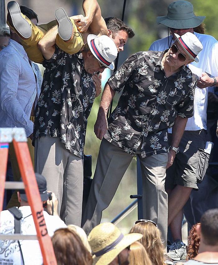 Robert De Niro With His Stuntman On The Set Of Dirty Grandpa