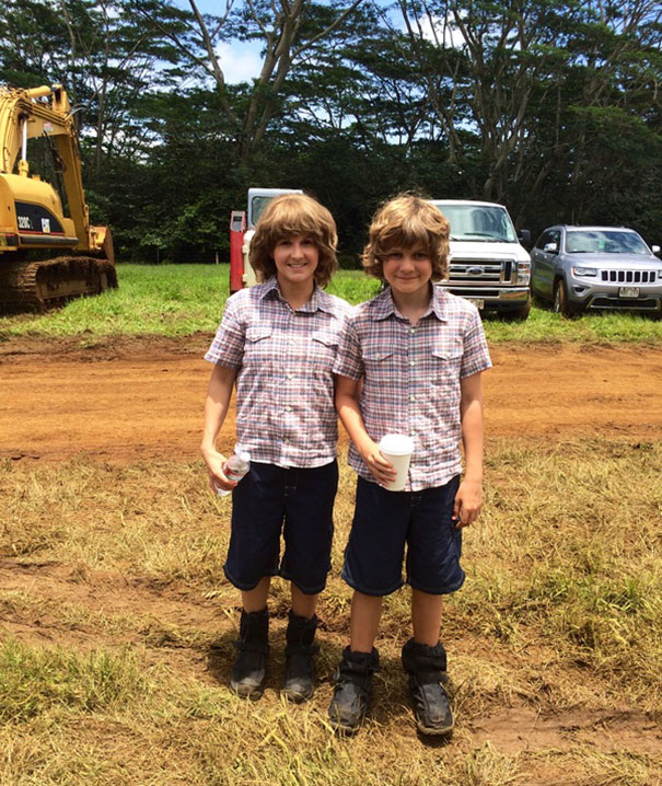 Ty Simpkins With His Double Kara Petersen On The Set Of Jurassic World