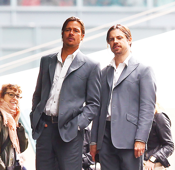 Brad Pitt With His Stunt Double On The Set Of The Counselor