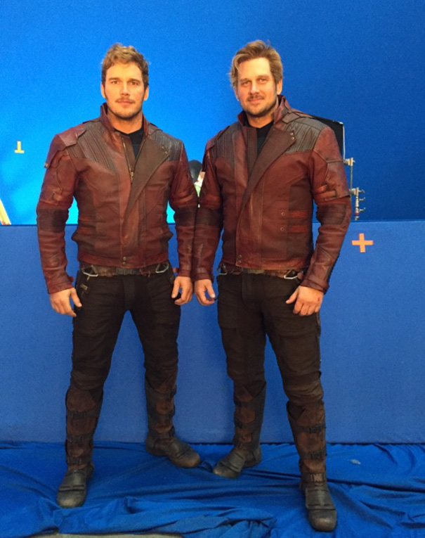 Chris Pratt With His Stunt Double Tony Mcfarr On The Set Of Guardians Of The Galaxy Vol. 2