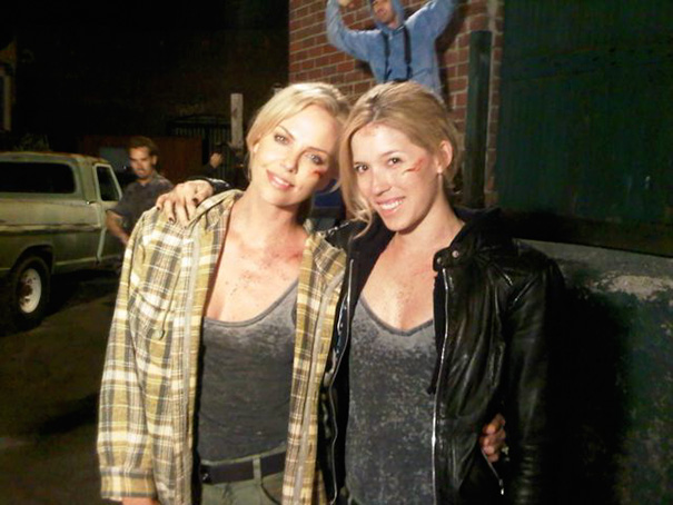Charlize Theron And Her Stunt Double Alicia Vela-Bailey On The Set Of Brandon Flowers: Crossfire