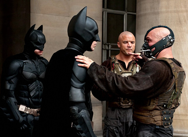 Christian Bale And His Stunt Double On The Set Of The Dark Knight Rises