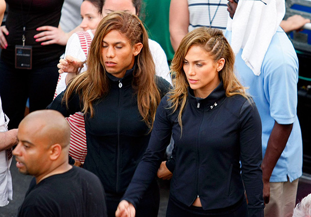 Jennifer Lopez And Her Male Stunt Double On The Set Of Follow The Leader Video Clip