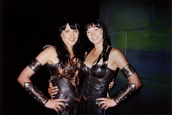 Lucy Lawless And Stunt Double Zoe Bell On The Set Of Xena The Warrior Princess