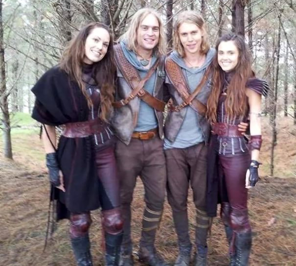 Austin Butler And Poppy Drayton With Their Stunt Doubles On The Set Of The Shannara Chronicles