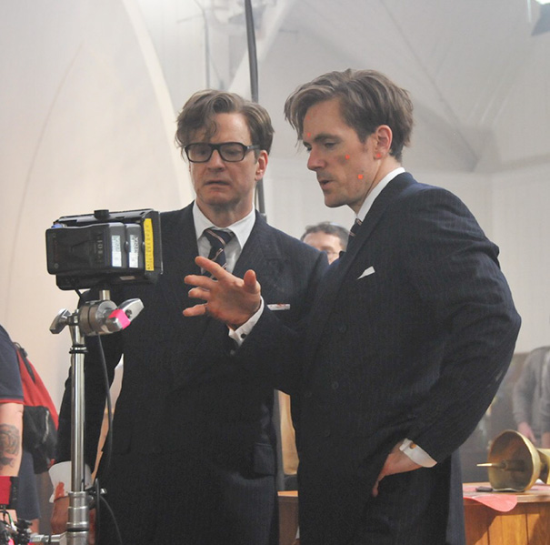 Colin Firth With His Stunt Double Rick English On The Set Of Kingsman