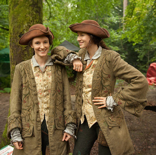 Caitriona Balfe And Her Stunt Double On The Set Of Outlander