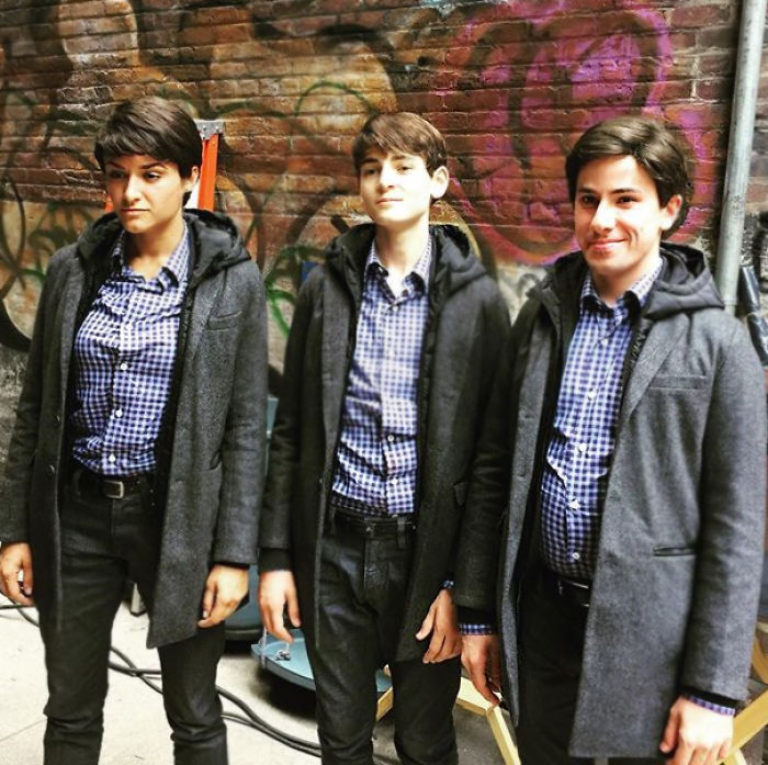 David Mazouz With His Stunt Doubles On The Set Of Gotham