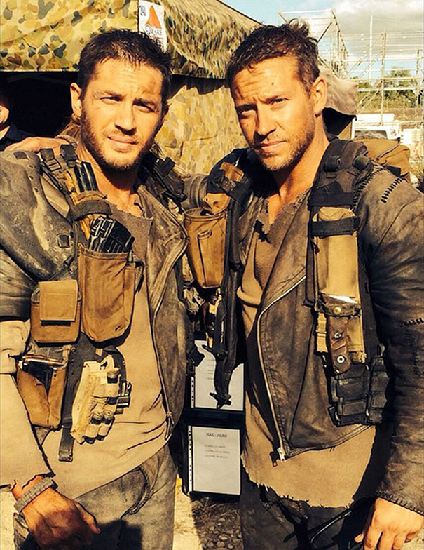 Tom Hardy And Stunt Double Jacob Tomuri On The Set Of Mad Max: Fury Road