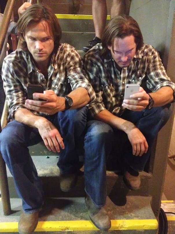 Jared Padalecki With His Stunt Double On The Set Of Supernatural