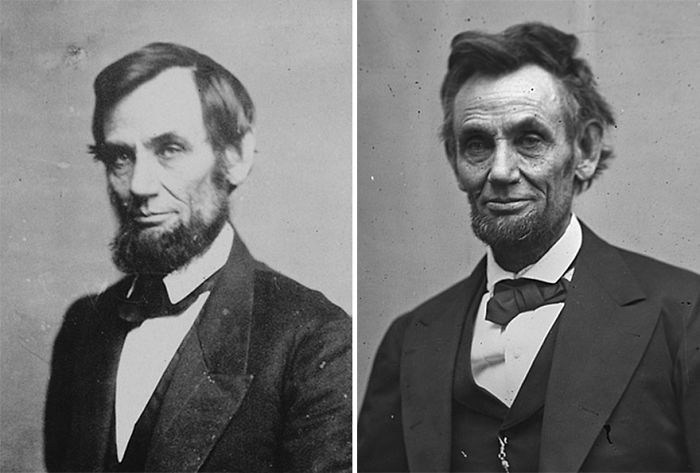Before and after pictures showing side effects of presidency on U.S. presidents, featuring changes in appearance over time.