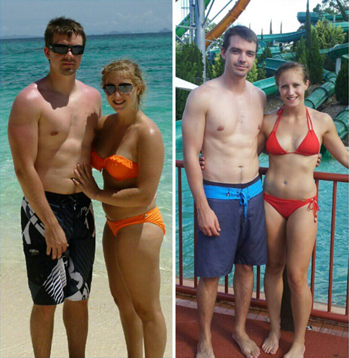 10 Months Difference Of Me And My Man On Holiday. The Right Is Now In Australia And The Left Is Last Year In Thailand