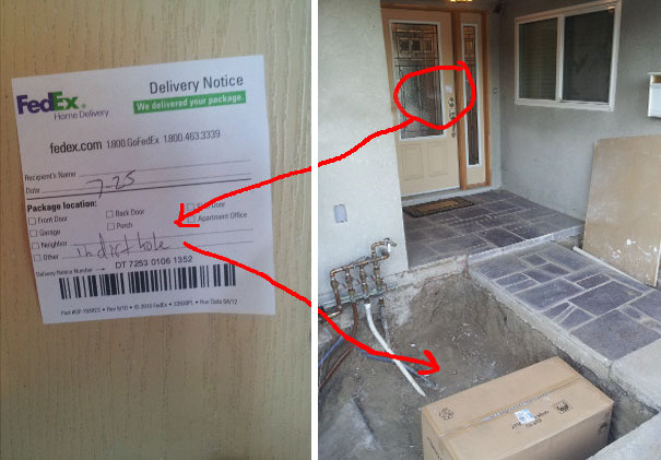 My FedEx Guy Is Oddly Specific About His Hiding Places: "In Dirt Hole"