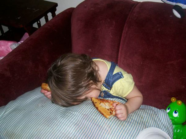 Napping While Eating Pizza