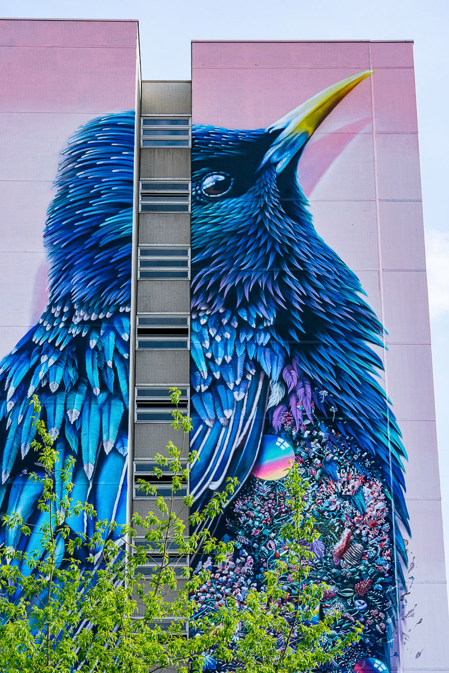 Giant Starling Mural In Berlin Filled With Tons Of Tiny Surprises