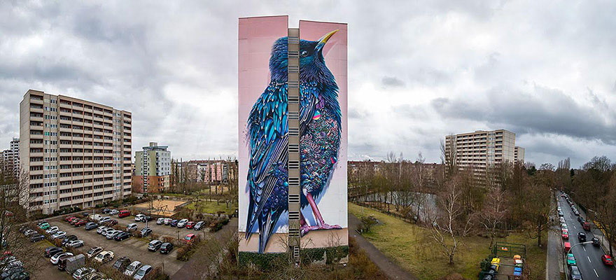 Giant Starling Mural In Berlin Filled With Tons Of Tiny Surprises