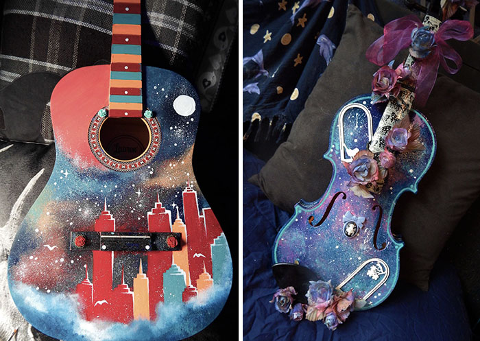 I Use Musical Instruments As Canvases For My Painted Creations
