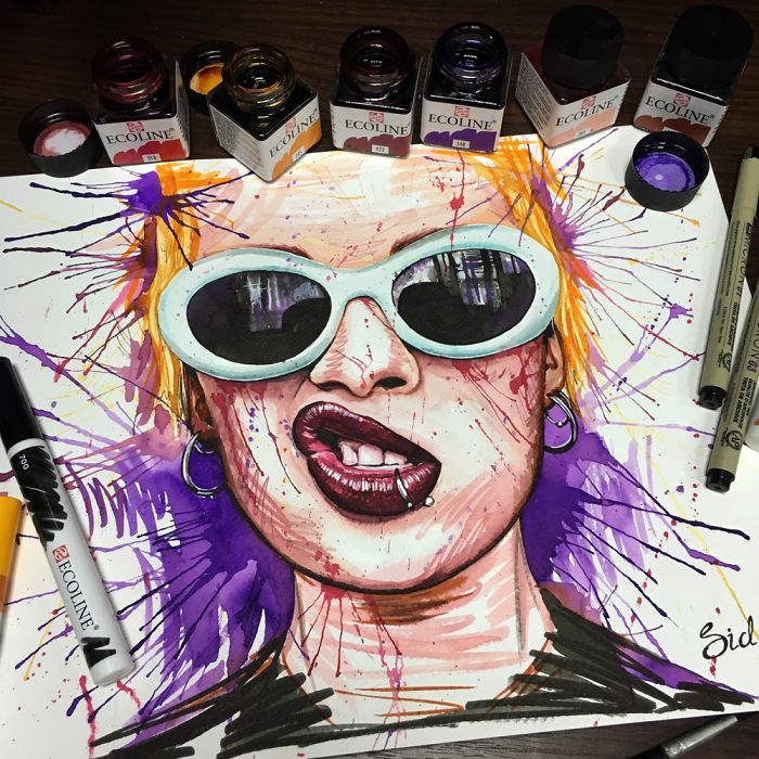 Watercolor Painting Punk Rock Girl