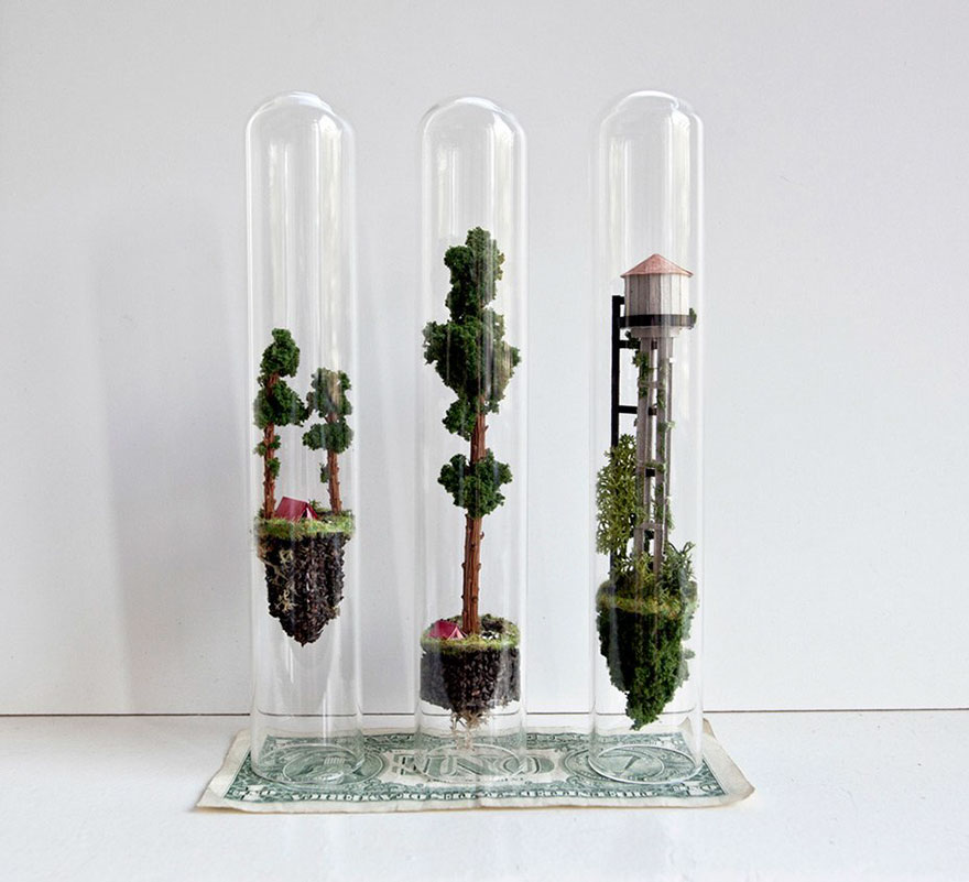 Artist Creates Incredibly Tiny Floating Worlds Inside Glass Test Tubes