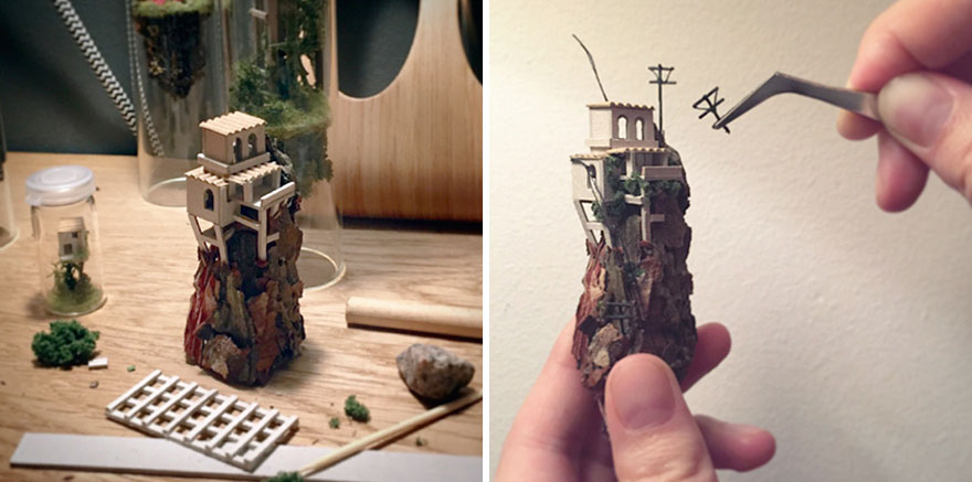 Artist Creates Incredibly Tiny Floating Worlds Inside Glass Test Tubes