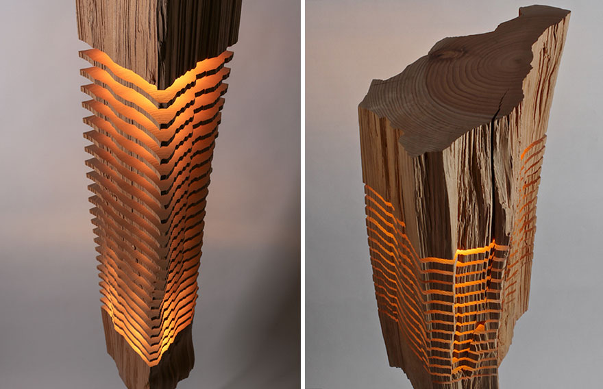 Sliced Lamps Made From Real Firewood Show The Beauty Of Simple Things