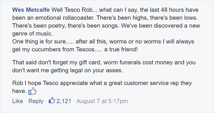 Man Finds Dead Worm In His Cucumber, Tesco's Response Is Brilliant