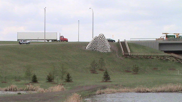 Talus Dome, Edmonton, Canada. Pile Of Shiny Balls By A Freeway