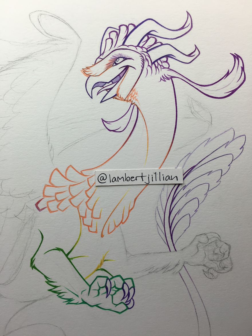 I Spent 32 Hours Creating A Colored Pencil Barn Owl Dragon Inspired By Oaxacan Woodcarvings