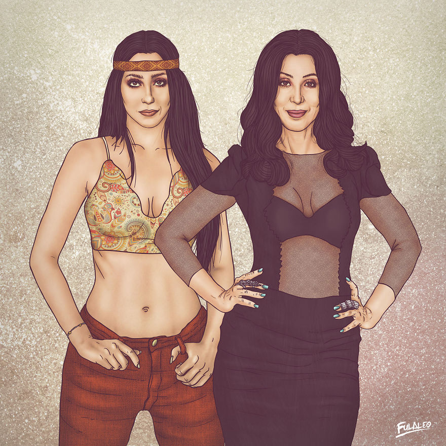 Before & After: Illustrations Of Female Celebrities With Their Younger Selves
