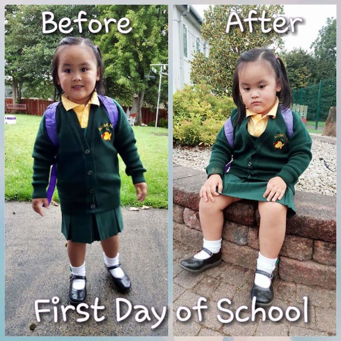 27 Kids Before & After Their First Day Of School | Bored Panda