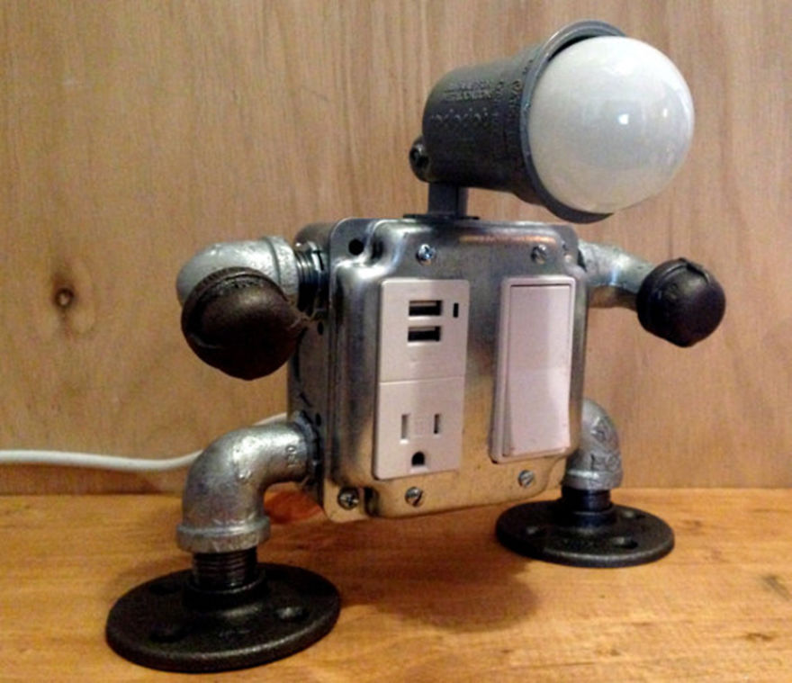 Robot Lamps Made Out Of Repurposed Electrical And Plumbing Fittings