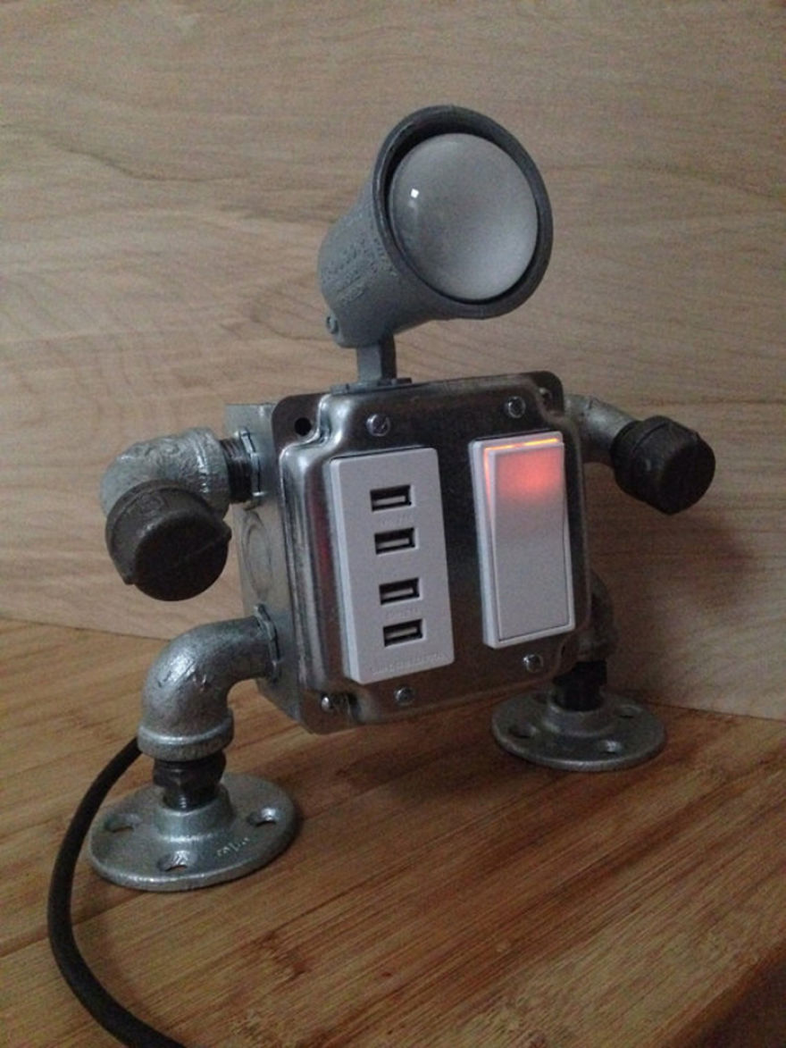 Robot Lamps Made Out Of Repurposed Electrical And Plumbing Fittings