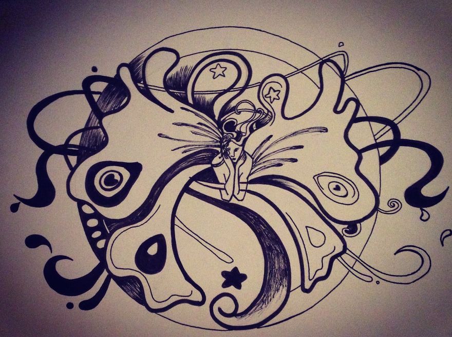 Gel Pen And Bold Point Pen Drawing