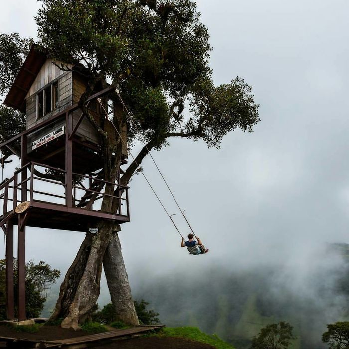 Swinging Off The Edge Of The World At Casa Del Arbol In Bańos, Ecuador