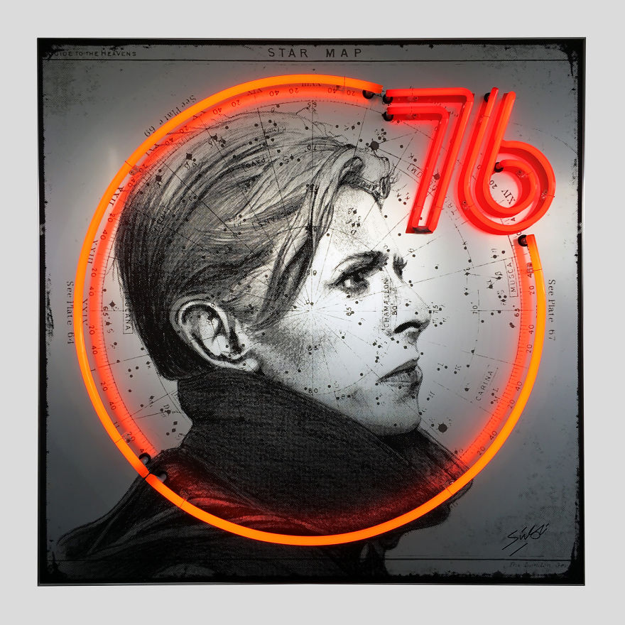 Vivid Neon Light Portraits Paint David Bowie In A New Light