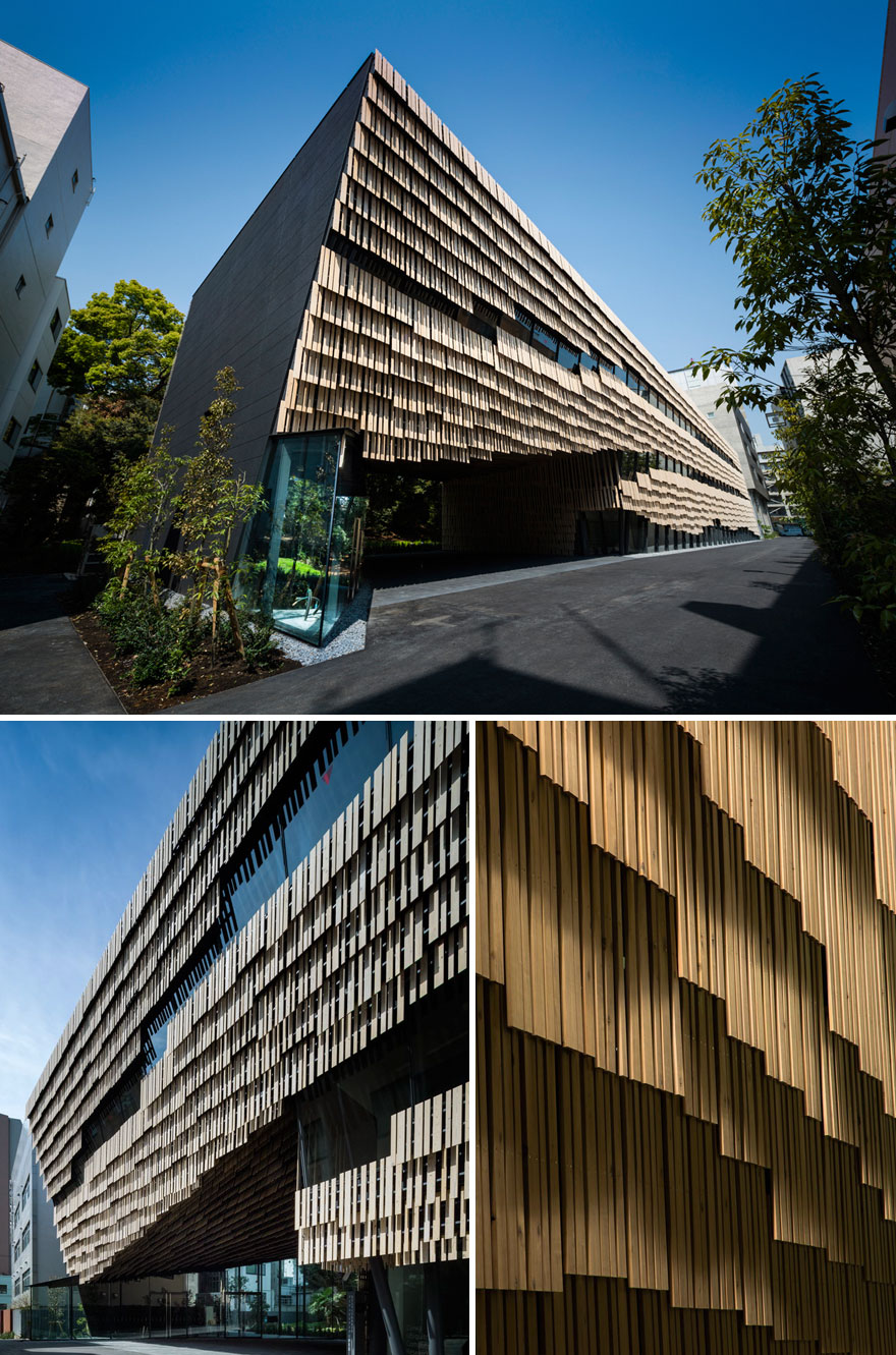 Part Of The University Of Tokyo‘s Campus Building With Layered Timber Slats