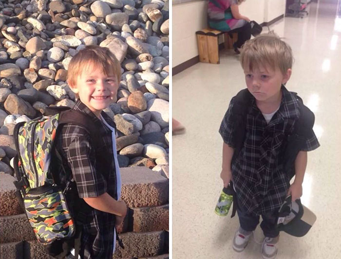 Before And After The First Day Of School. The Future Suddenly Looks Bleak.