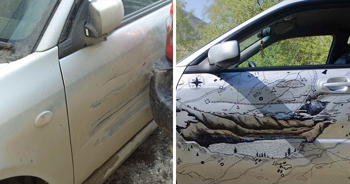 When A Truck Bumped This Russian Man’s Car, He Decided To “Fix” It In The Most Creative Way