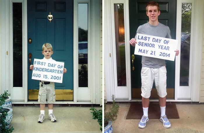 My Son On First Day Of Kindergarten And Last Day Of High School