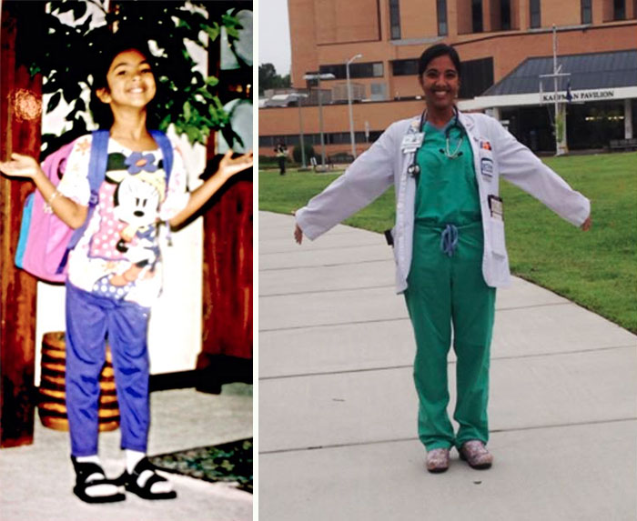 First Day Of First Grade Next To My Last First Day Of My Fourth Year Of Medical School - 20 Years Apart, But Just As Excited