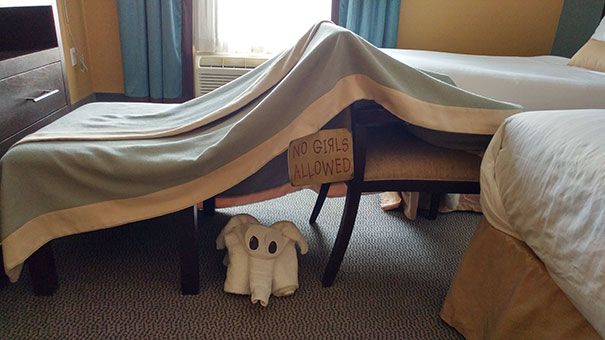 Asked For A Blanket Fort, No Girls Sign And A Towel Elephant