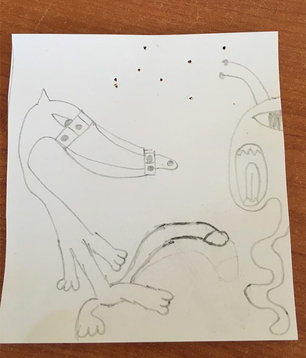 This Is My Daughter Billie's Drawing Of A Fox Running Away From An Alien